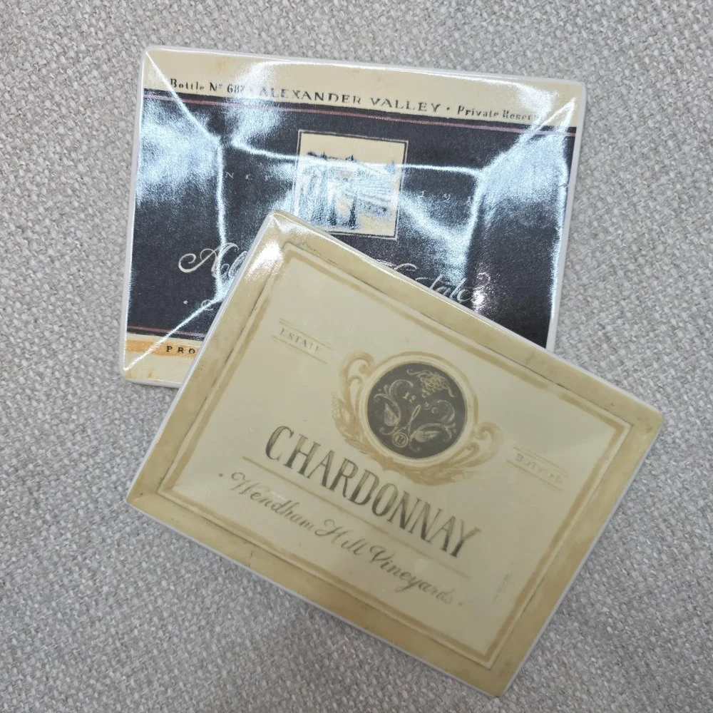 Cape Craftsmen Ceramic Wine Label Coasters Set/8 Angela Staehling Vintage Look